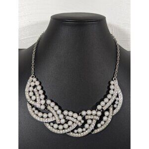 Premier Designs Perfect Day Statement Necklace White Faux Pearl Rhinestone Brida